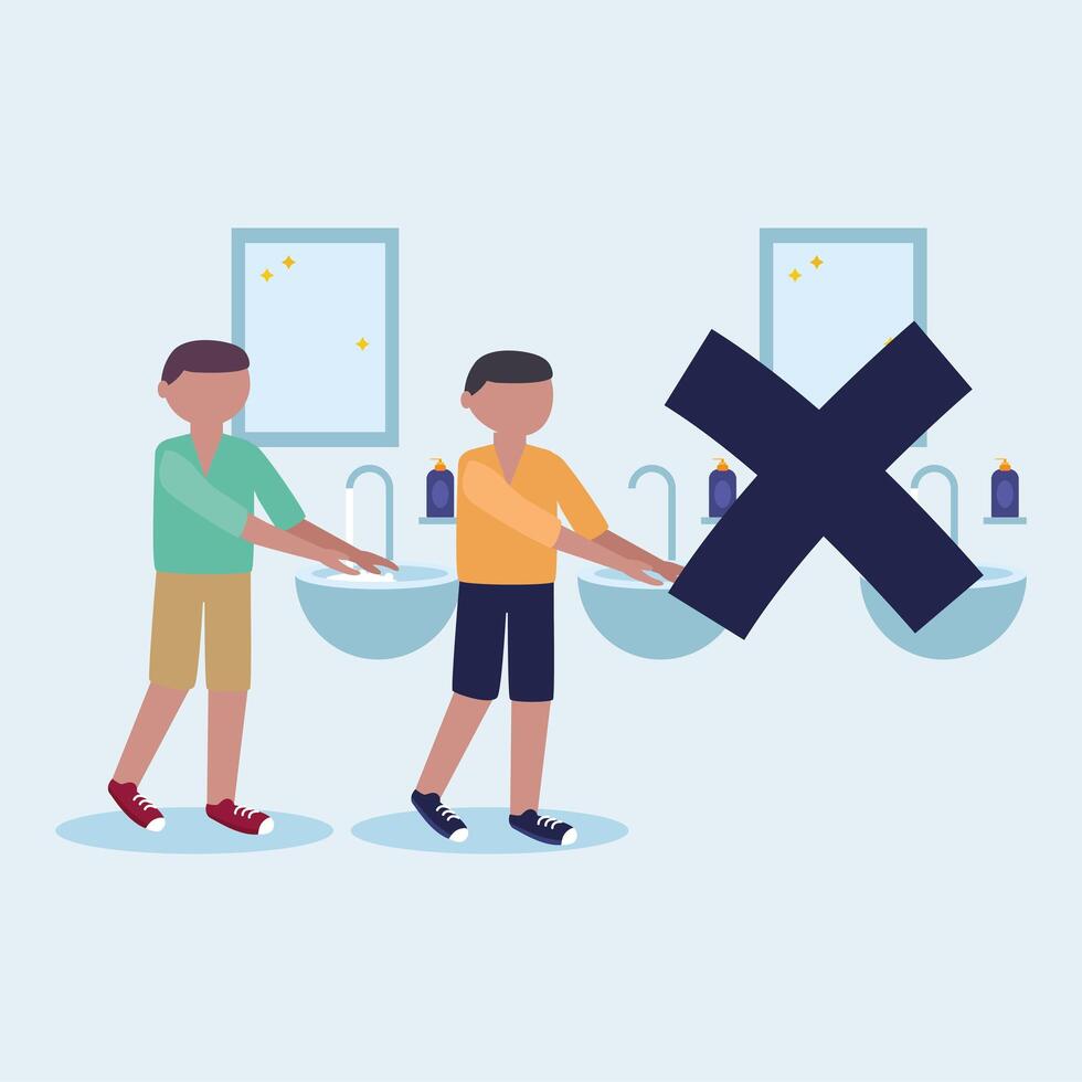 Men washing hands on water tap design vector
