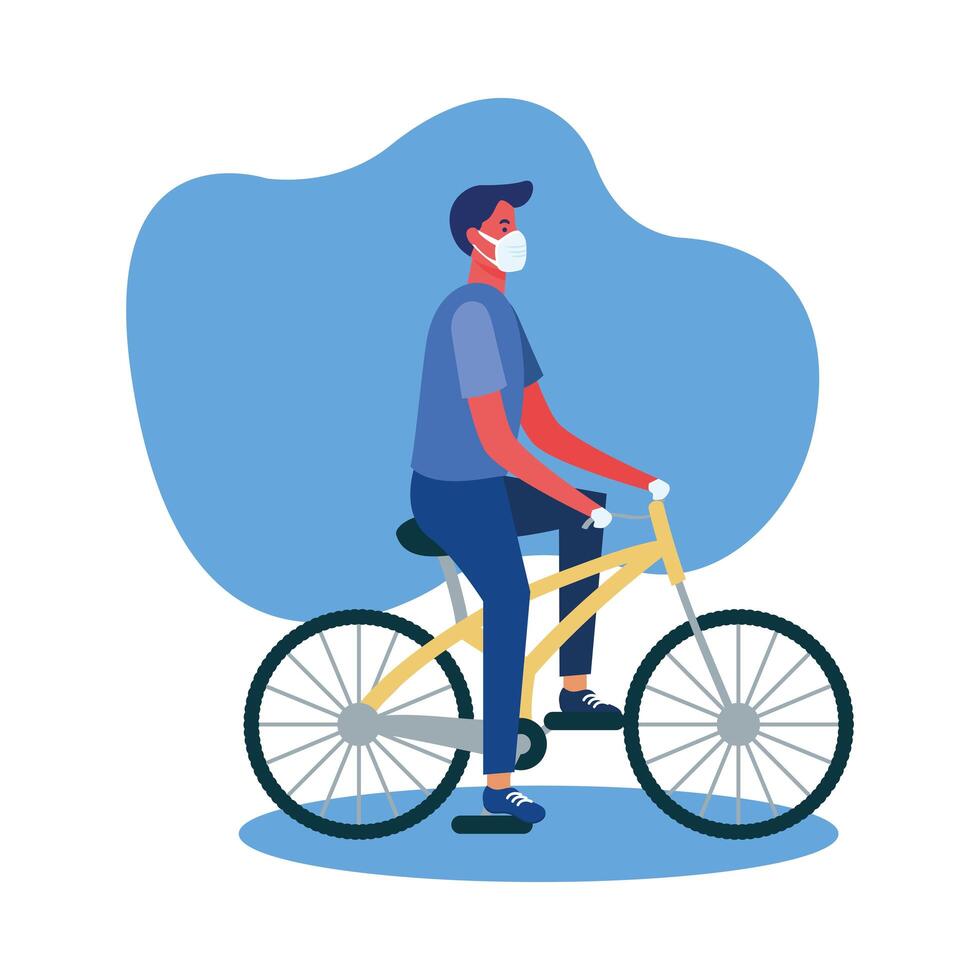 Man with medical mask on bike vector design