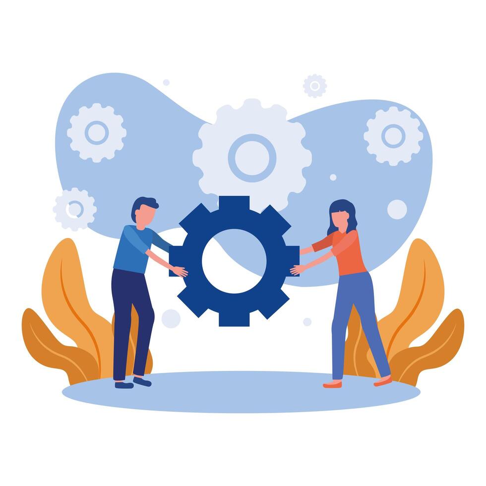 Woman and man with gear design vector