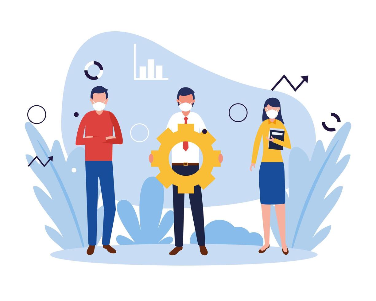 Woman and men with masks and gear design vector