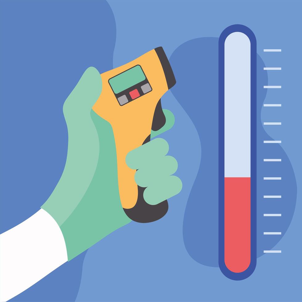 Hand holding thermometer gun vector design