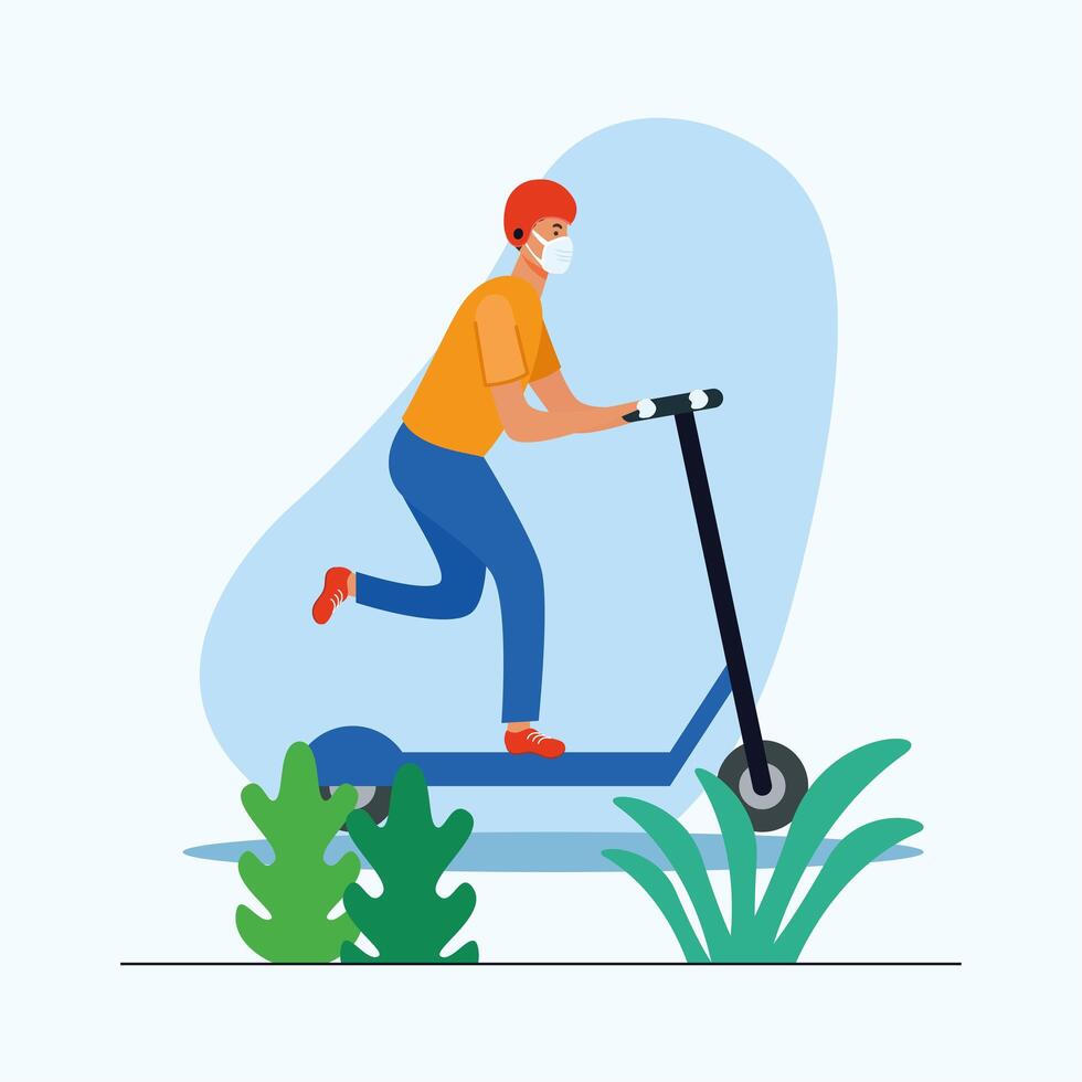 Man with medical mask on scooter vector design