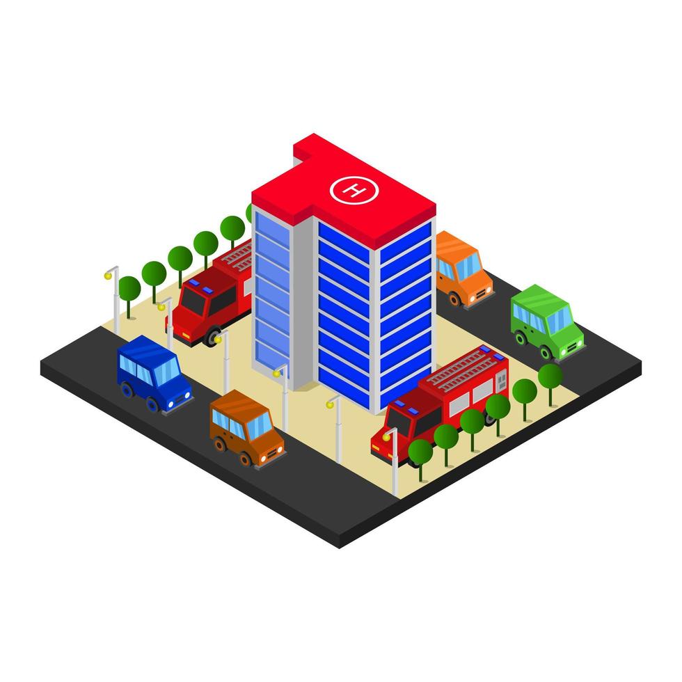 Isometric Fire Station On White Background Download Free Vectors Clipart Graphics Vector Art