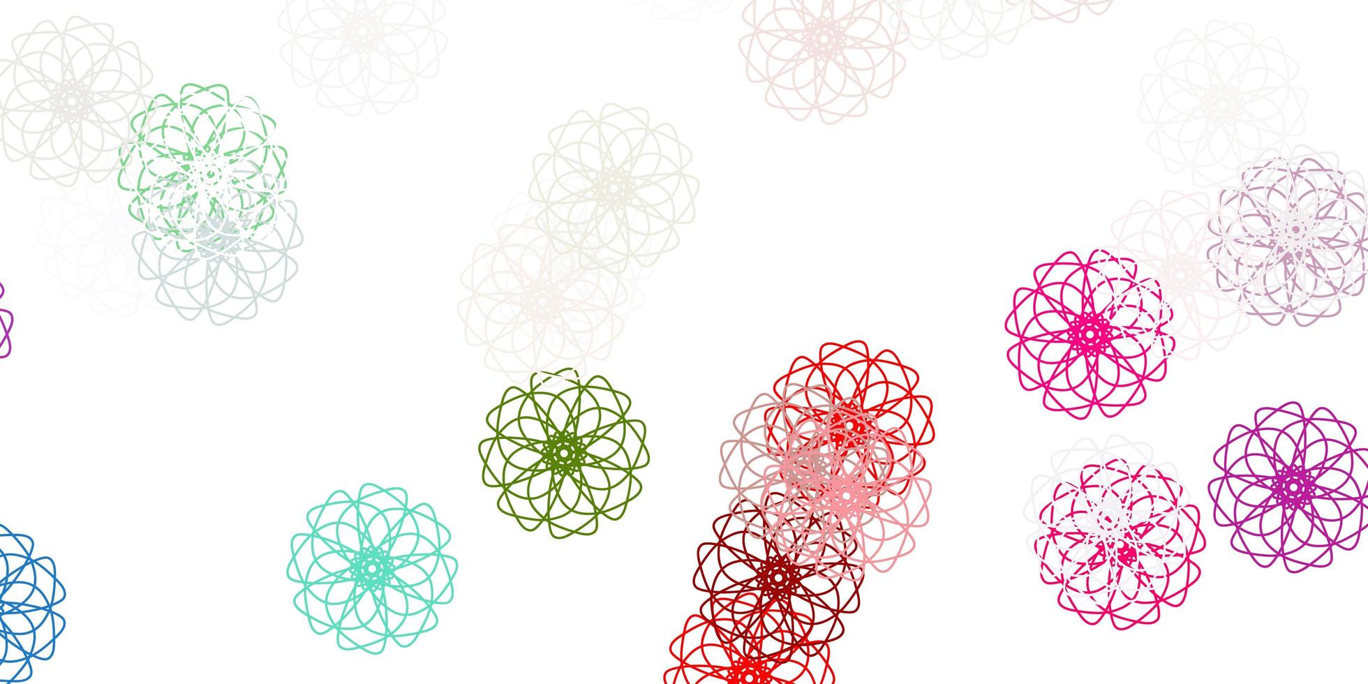 Light green, red vector doodle background with flowers.