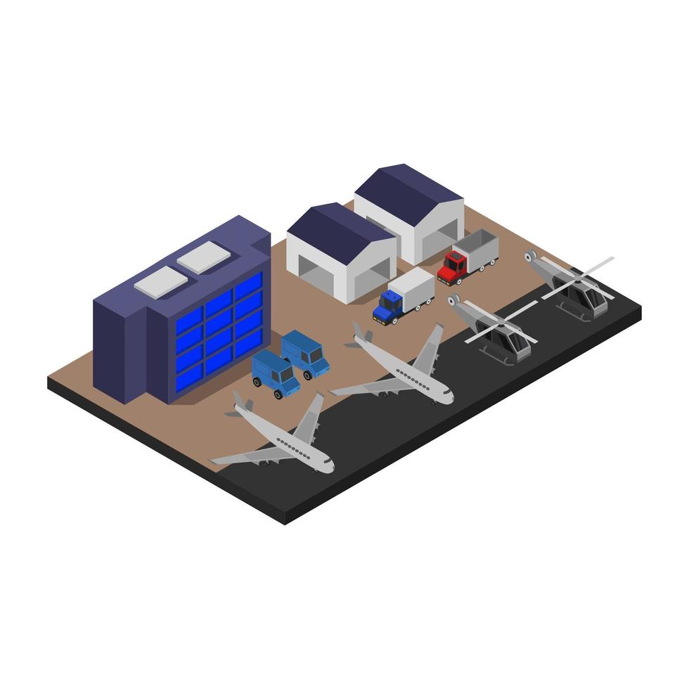 aeropuerto isométrico en vector sobre fondo blanco