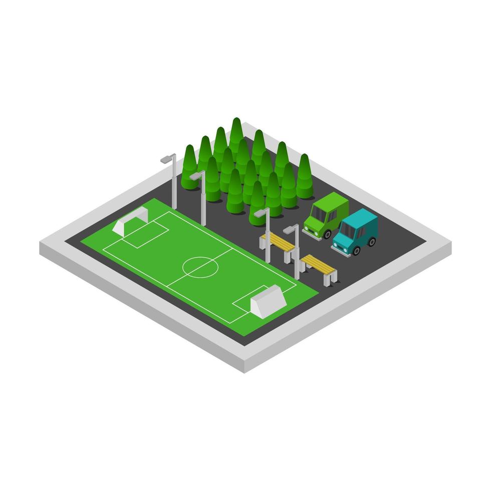 Isometric Soccer Field Illustrated On White Background vector