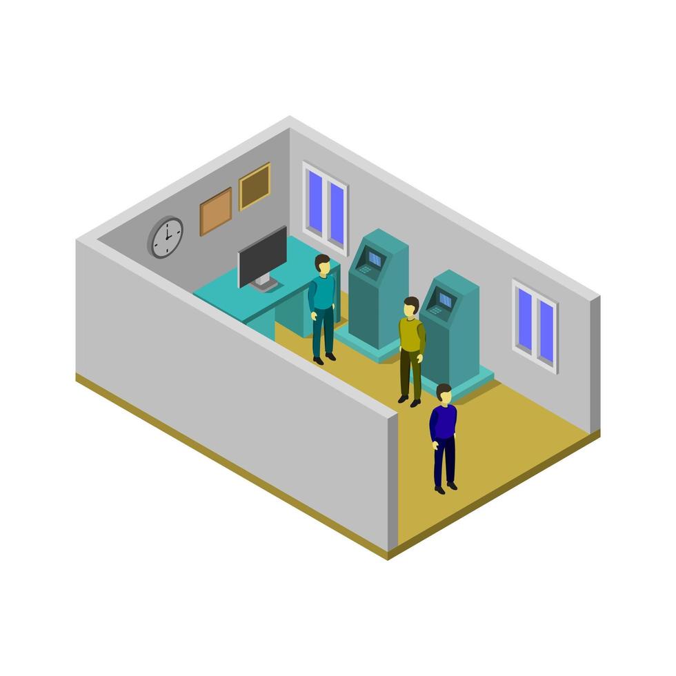 Isometric Bank Room Illustrated In Vector On White Background
