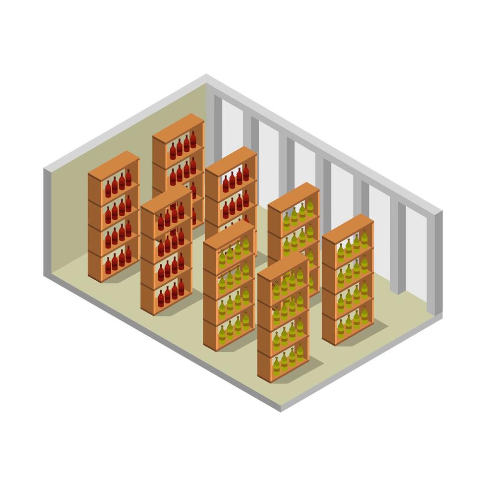 ilustrador isométrico de la bodega sobre fondo blanco vector