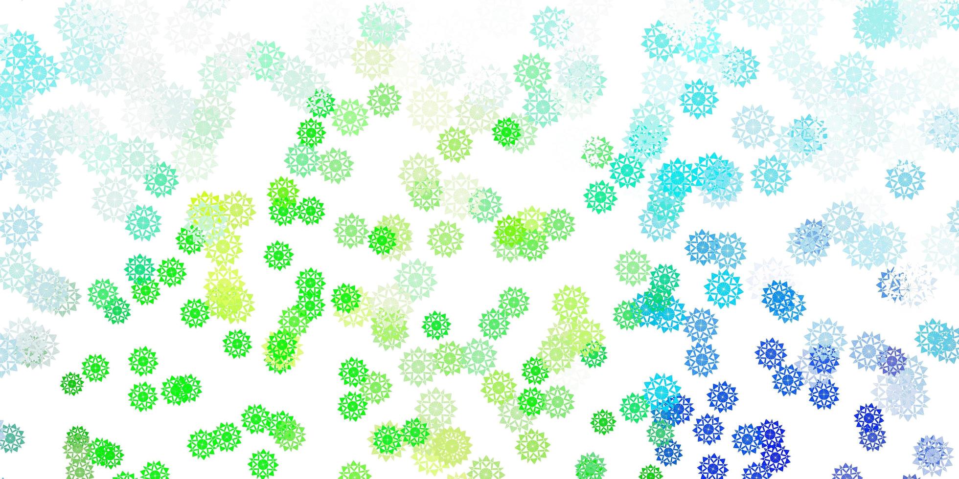 Light blue, green vector pattern with colored snowflakes.