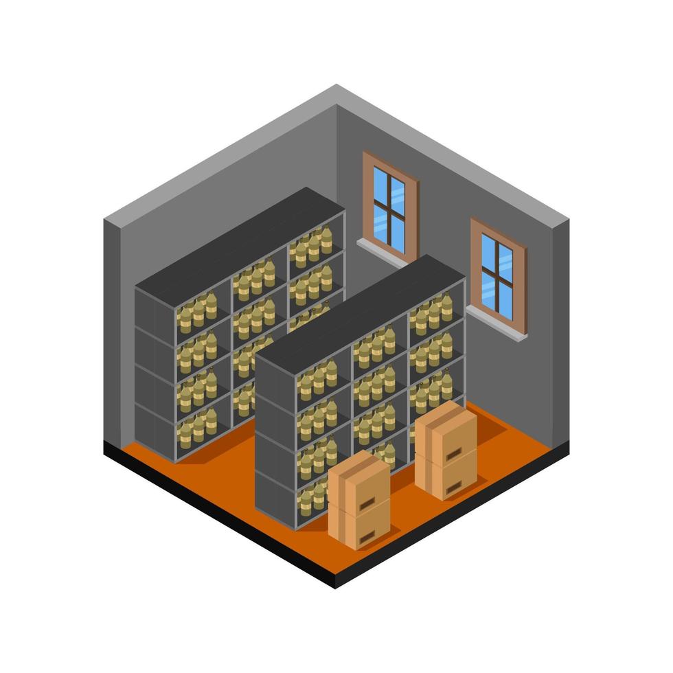 Wine Cellar Isometric Illustrator On White Background vector