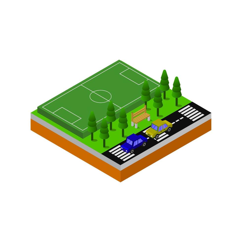 Campo de fútbol isométrico ilustrado sobre fondo blanco. vector