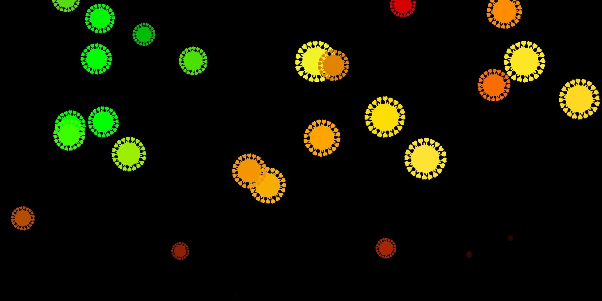 plantilla de vector verde oscuro, amarillo con signos de gripe.