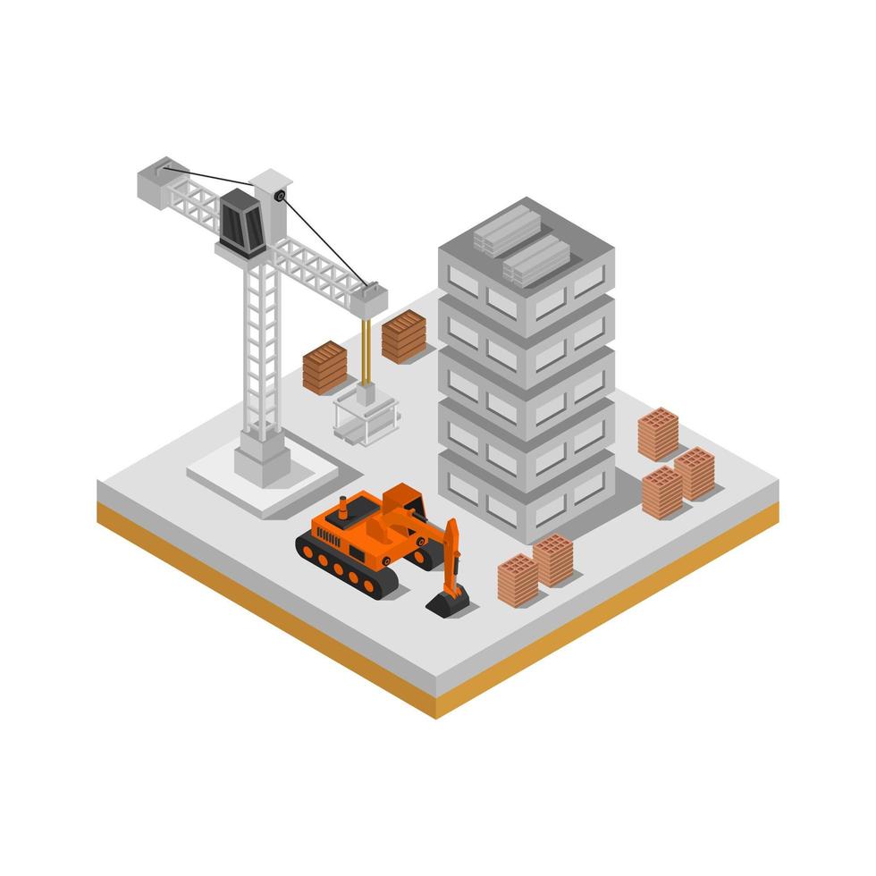 Isometric House Construction Illustrated On White Background vector