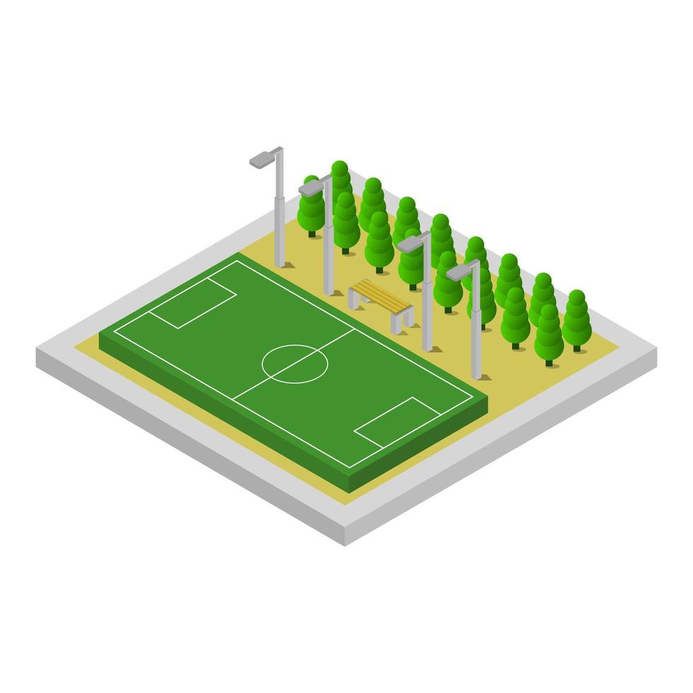 Campo de fútbol isométrico ilustrado sobre fondo blanco. vector