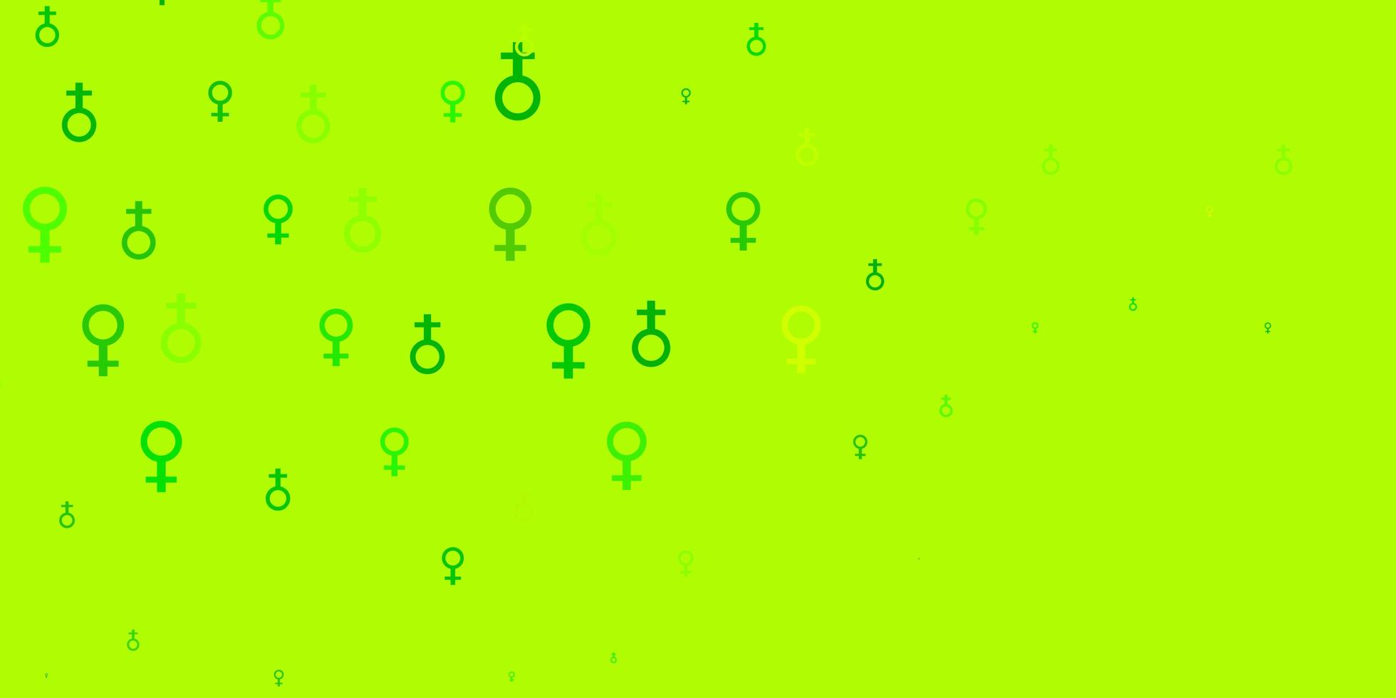 textura de vector verde claro, amarillo con símbolos de derechos de las mujeres.