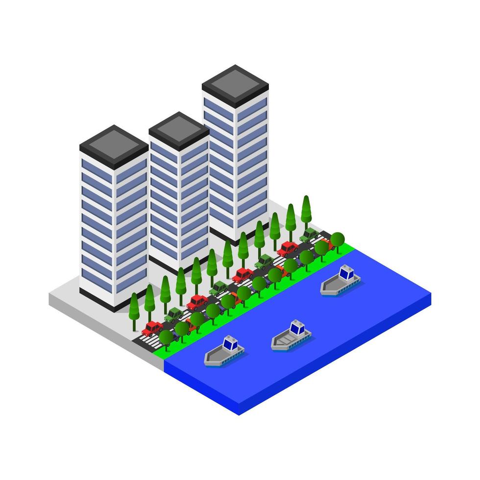 Isometric City Illustrated On White Background vector