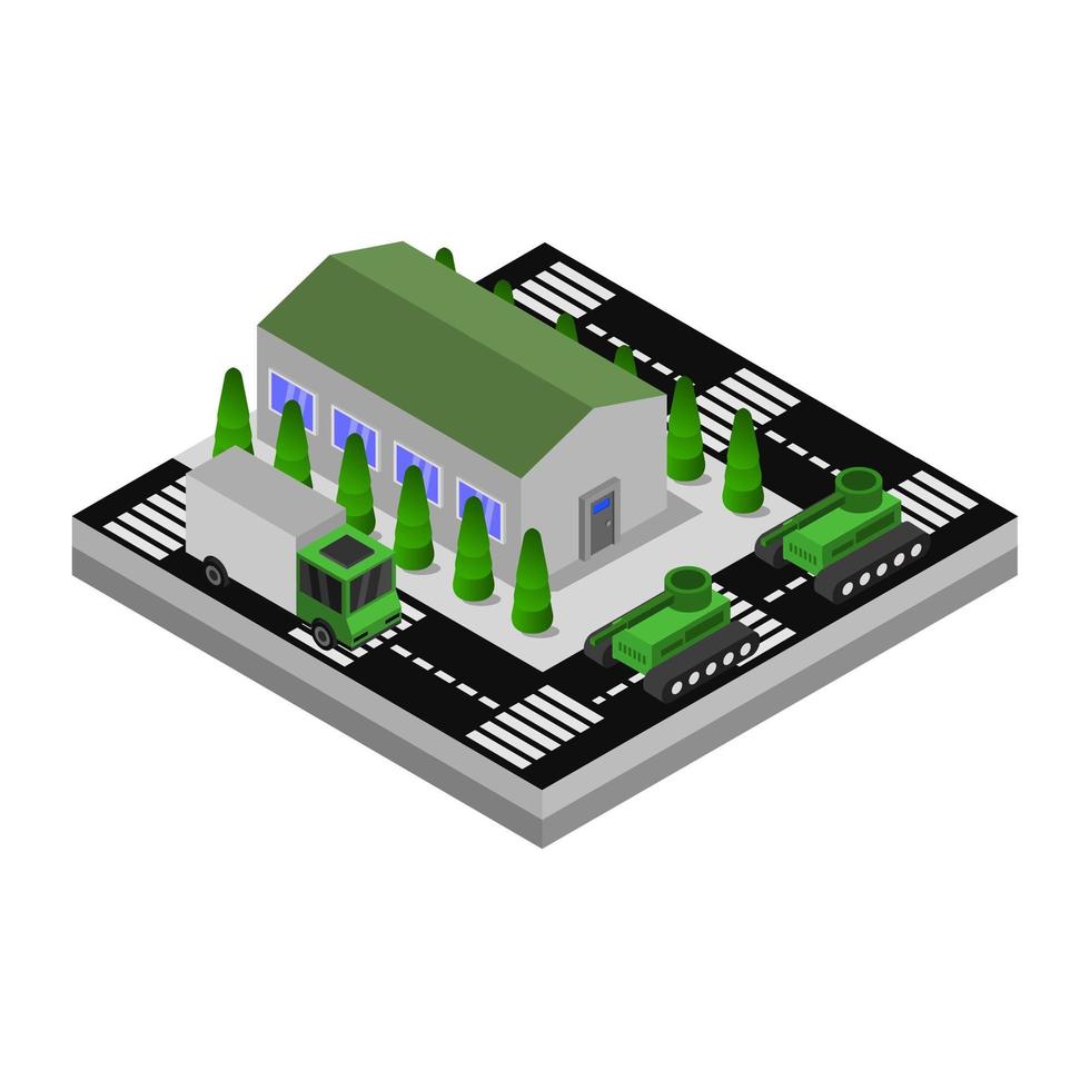 Isometric Military Barracks Illustrated In Vector On White Background