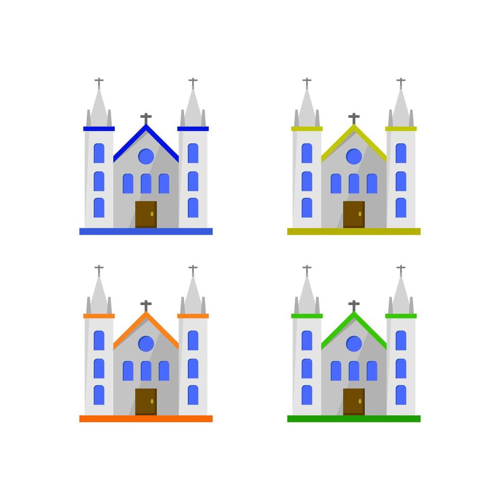 Iglesia isométrica ilustrada en vector sobre fondo blanco.