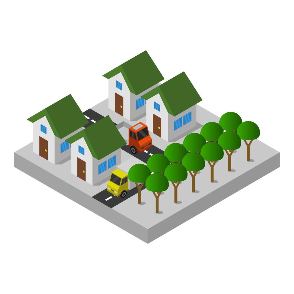 Isometric City Illustrated In Vector On White Background