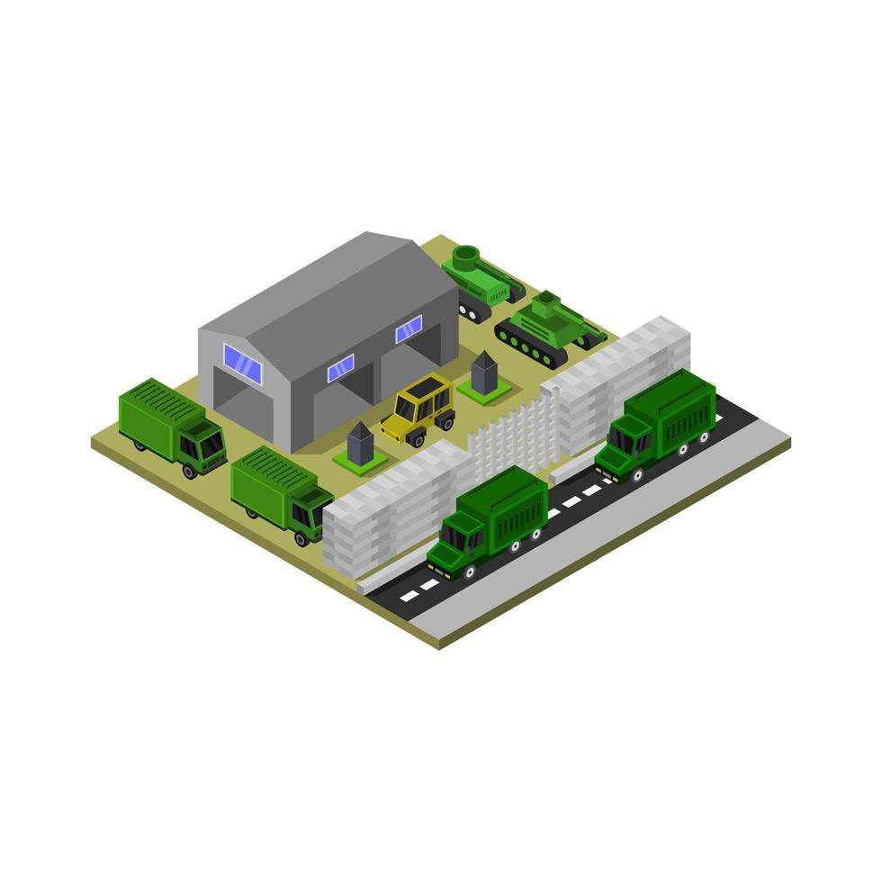 Isometric Military Barracks Illustrated In Vector On White Background