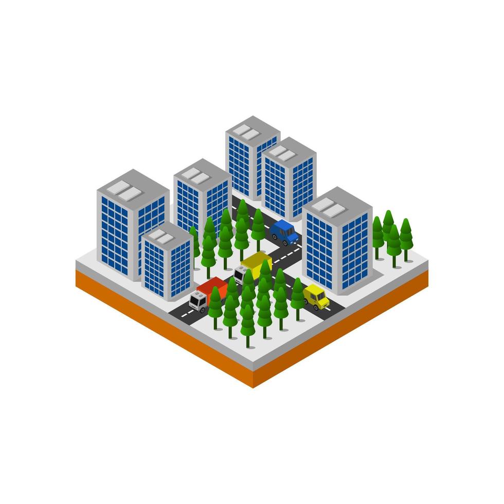 ciudad isométrica ilustrada sobre fondo blanco vector