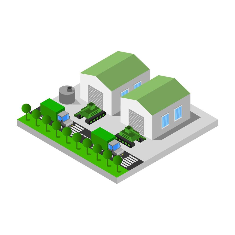 Isometric Military Barracks Illustrated In Vector On White Background