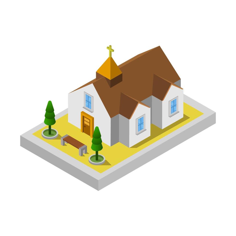 Isometric Church Illustrated In Vector On White Background