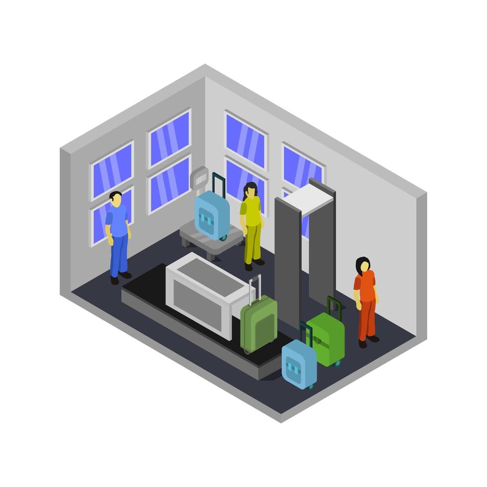 Check In Airport Isometric Illustrator In Vector On White Background