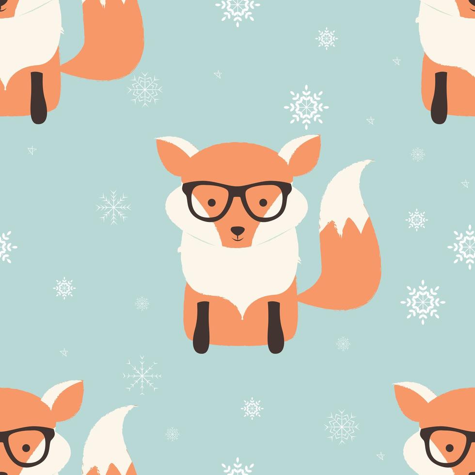 Seamless Merry Christmas patterns with cute hipster fox vector