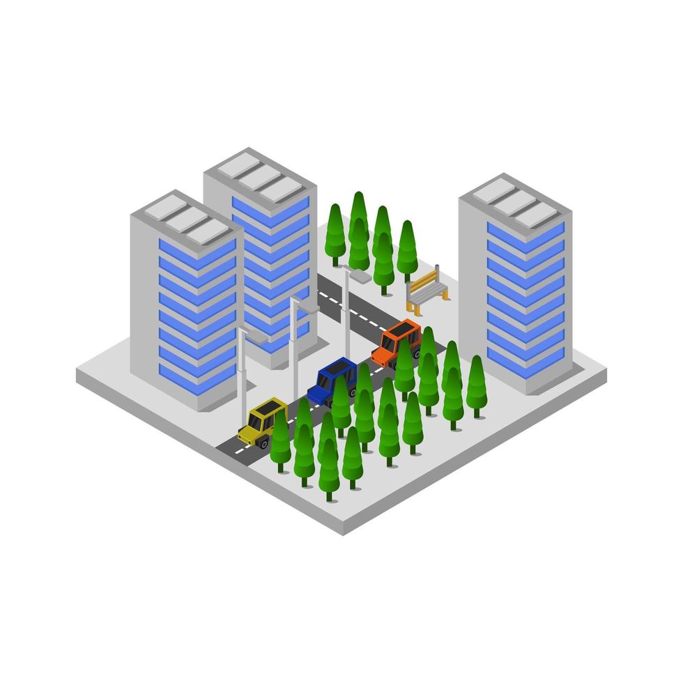Isometric City Illustrated In Vector On White Background