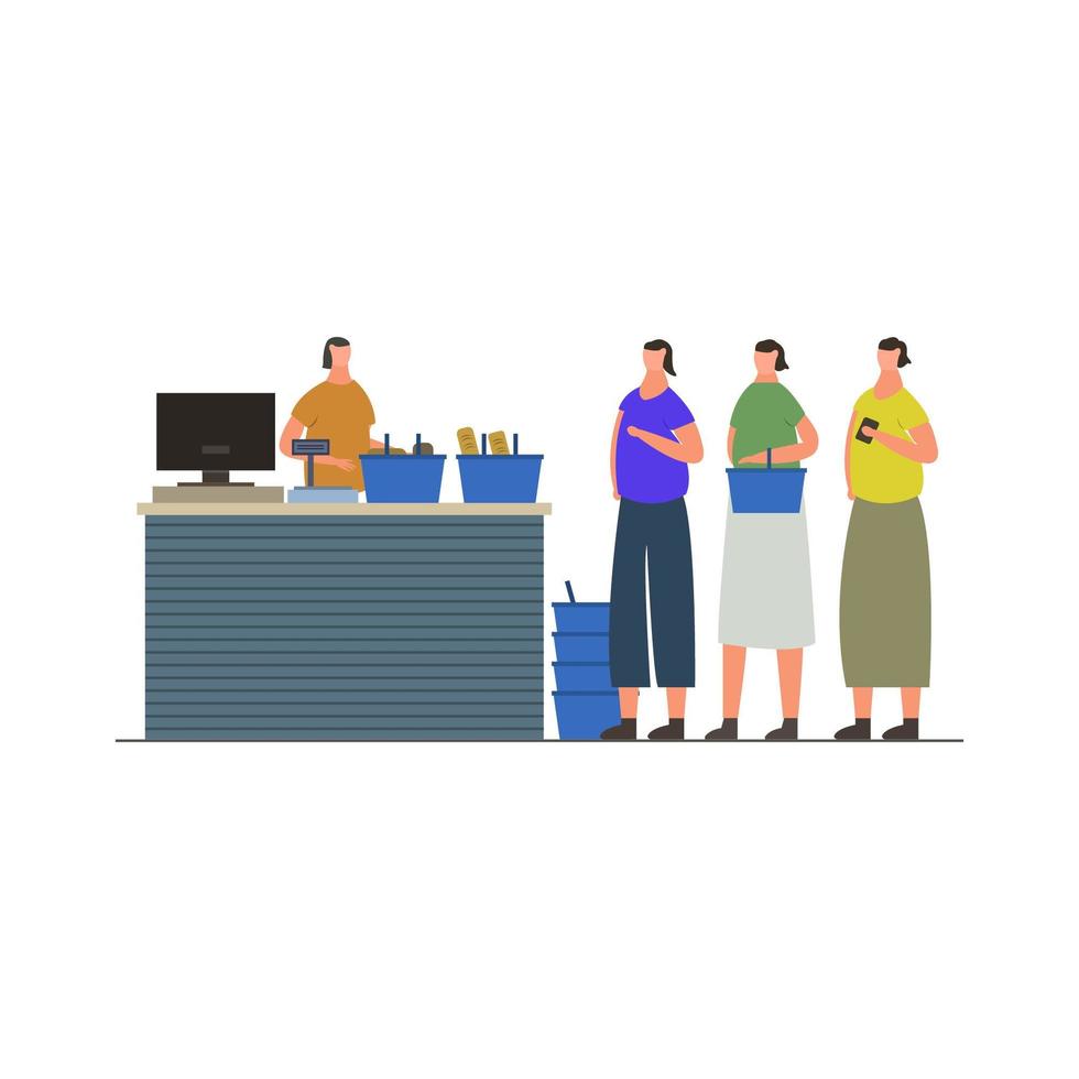 Supermarket Cashier Illustrated In Vector On White Background