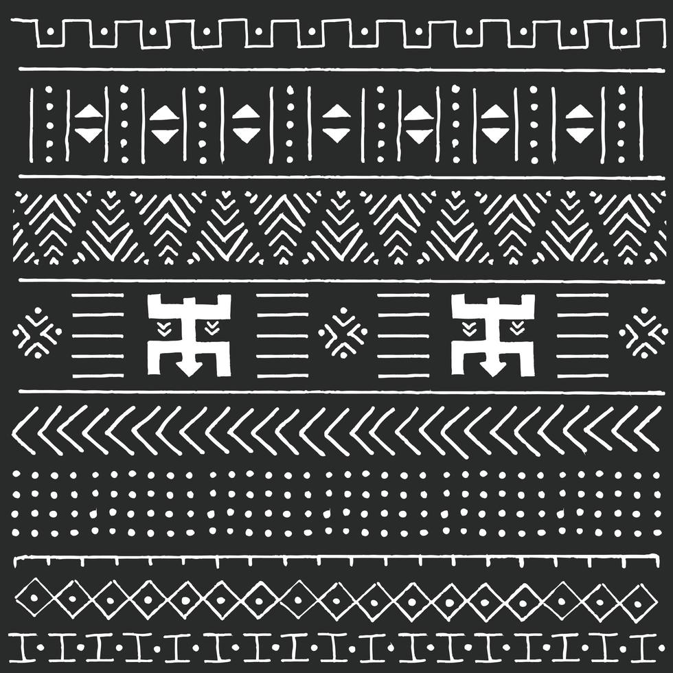 patrón étnico tribal blanco y negro con elementos geométricos vector