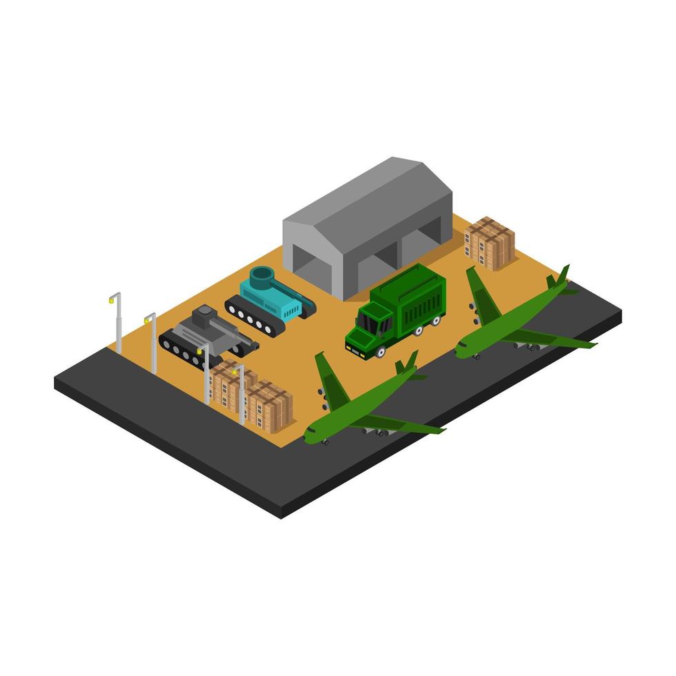 Isometric Military Barracks Illustrated In Vector On White Background