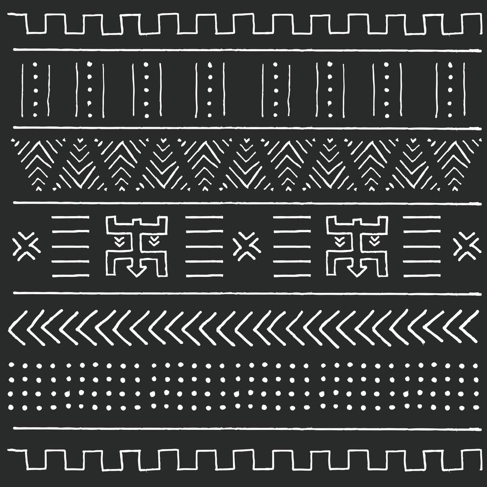 Black and white tribal ethnic pattern with geometric elements vector