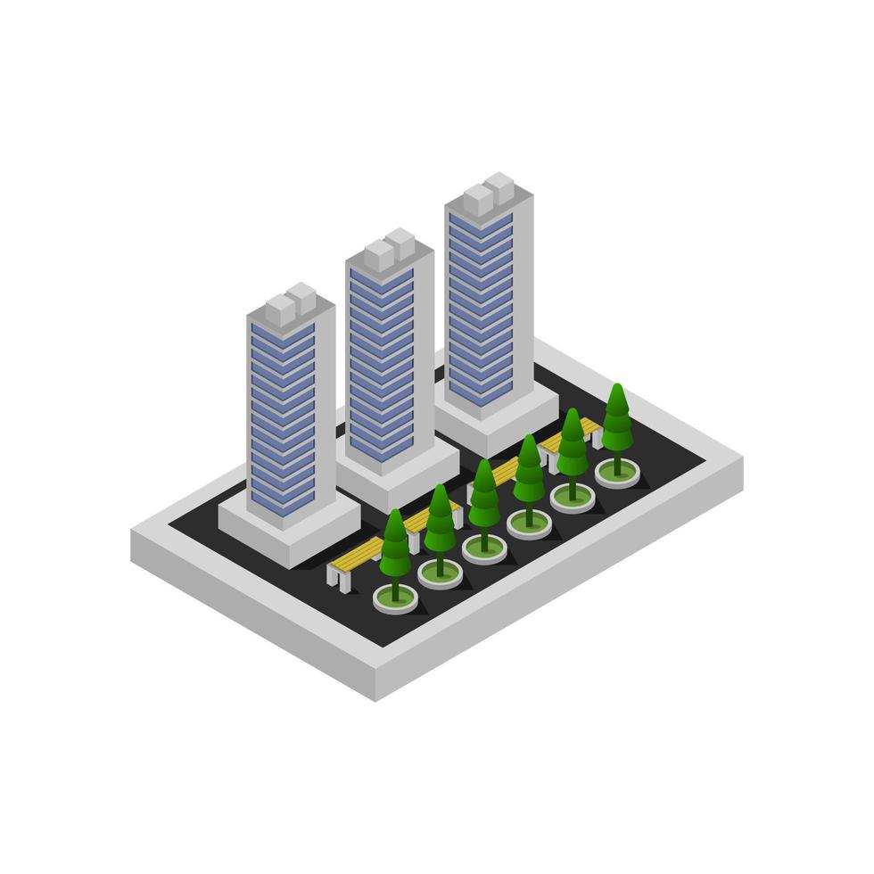 Isometric City Illustrated In Vector On White Background