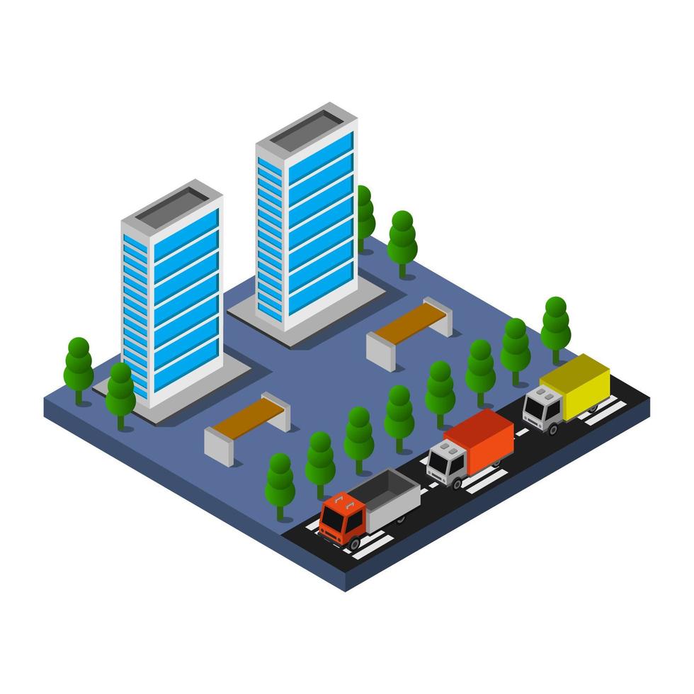 Isometric City Illustrated On White Background vector