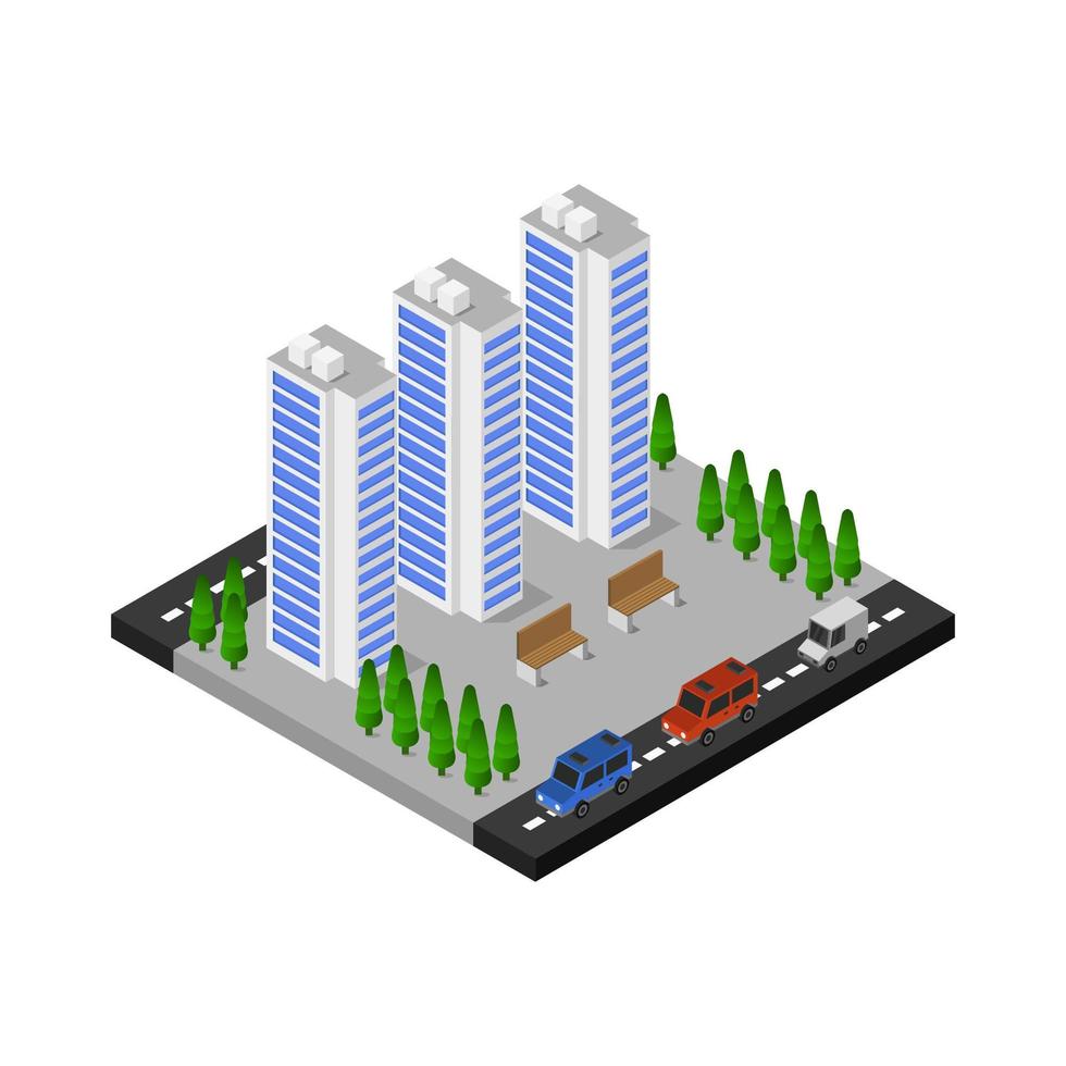 Isometric City Illustrated In Vector On White Background