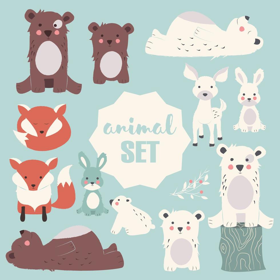 Collection of cute forest and polar animals vector