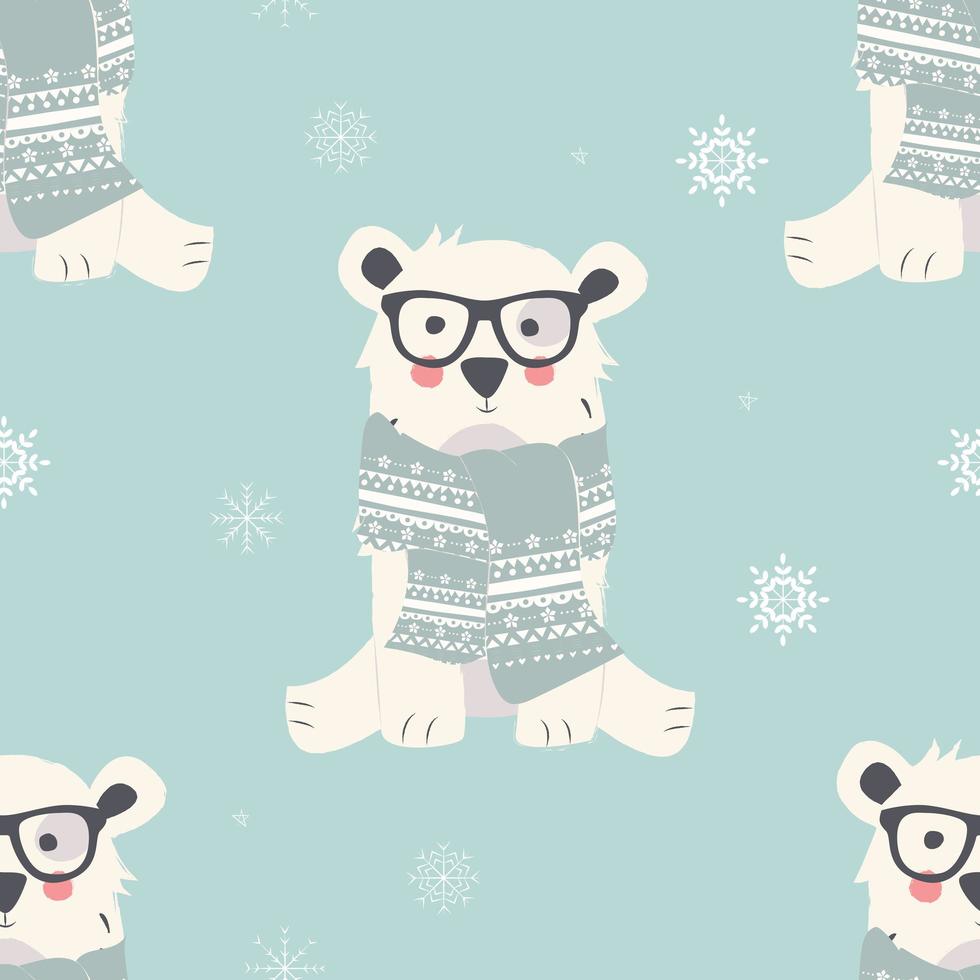 Seamless Merry Christmas patterns with cute polar bear animals vector