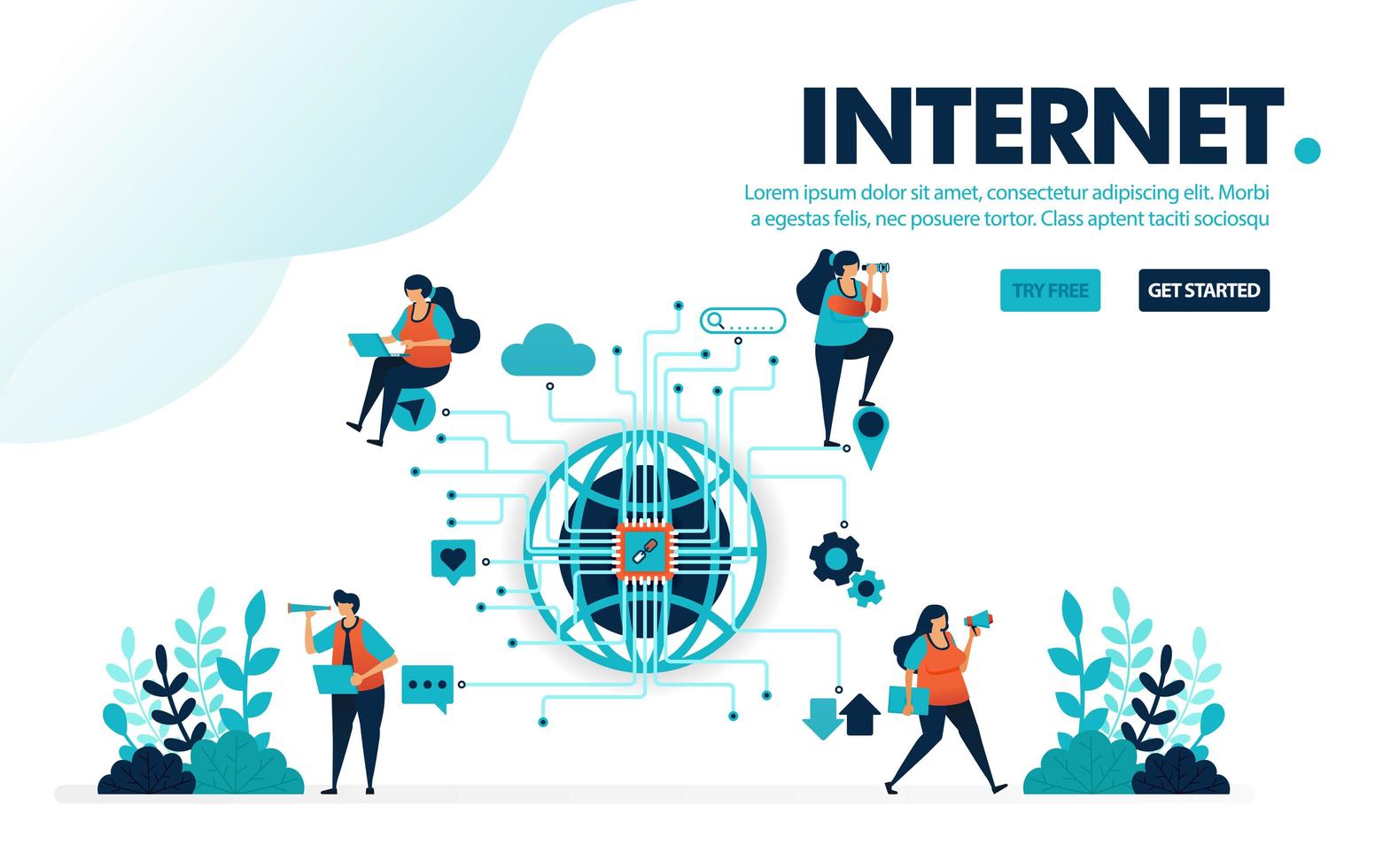 Vector illustration internet of things. People use internet iot for social and activities. Communication work and play with internet. Designed for landing page, web, banner, template, flyer, poster