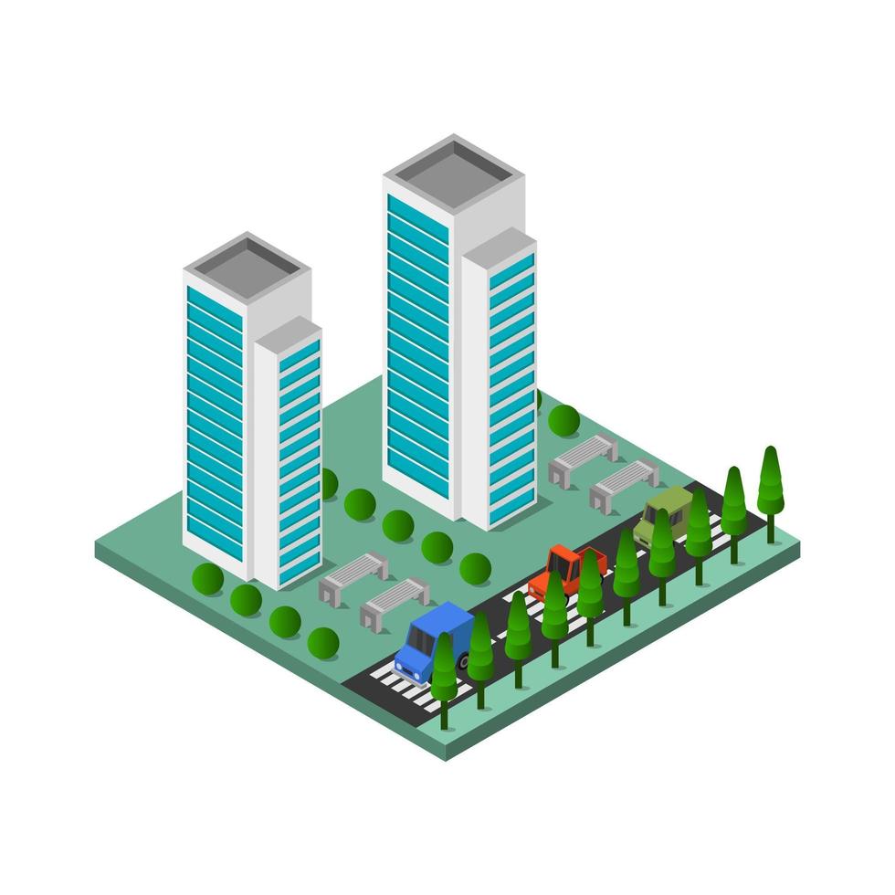Isometric City Illustrated In Vector On White Background