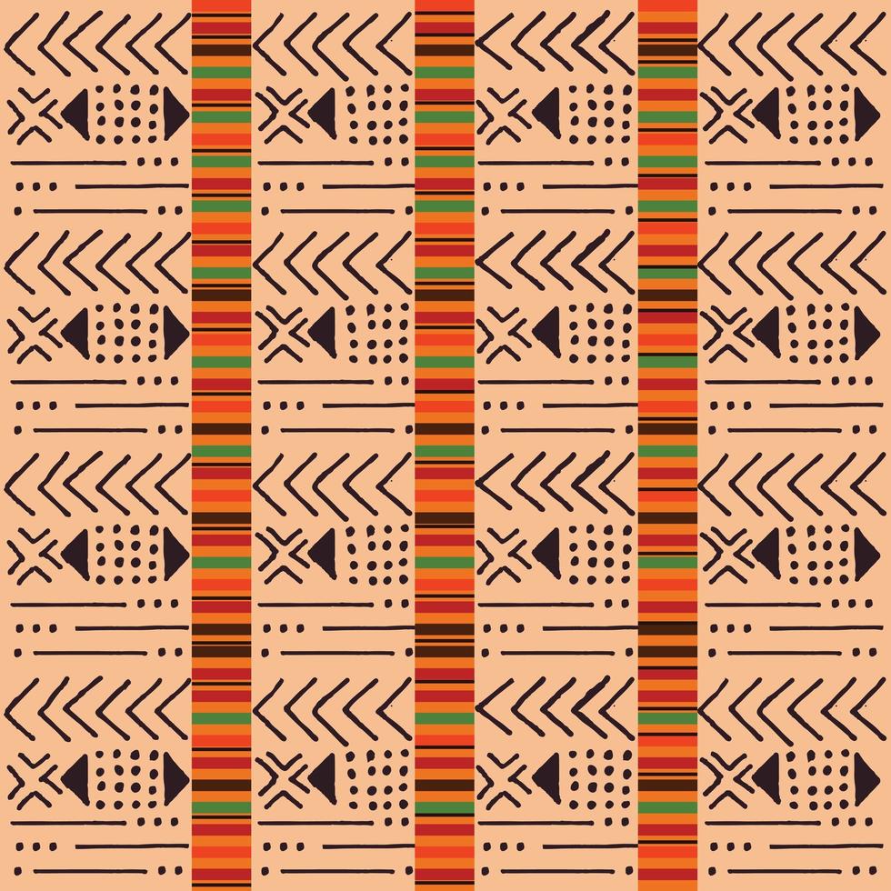 Tribal ethnic colorful bohemian pattern with geometric elements, African mud cloth vector