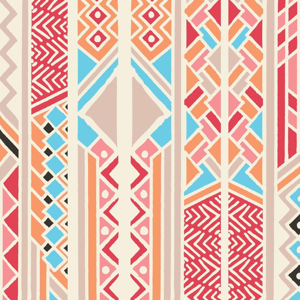 Tribal ethnic colorful bohemian pattern with geometric elements, African mud cloth vector