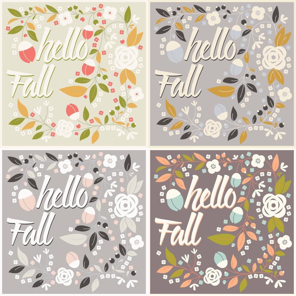 conjunto de diseño de tarjeta de otoño con marco floral y mensaje de tipografía vector