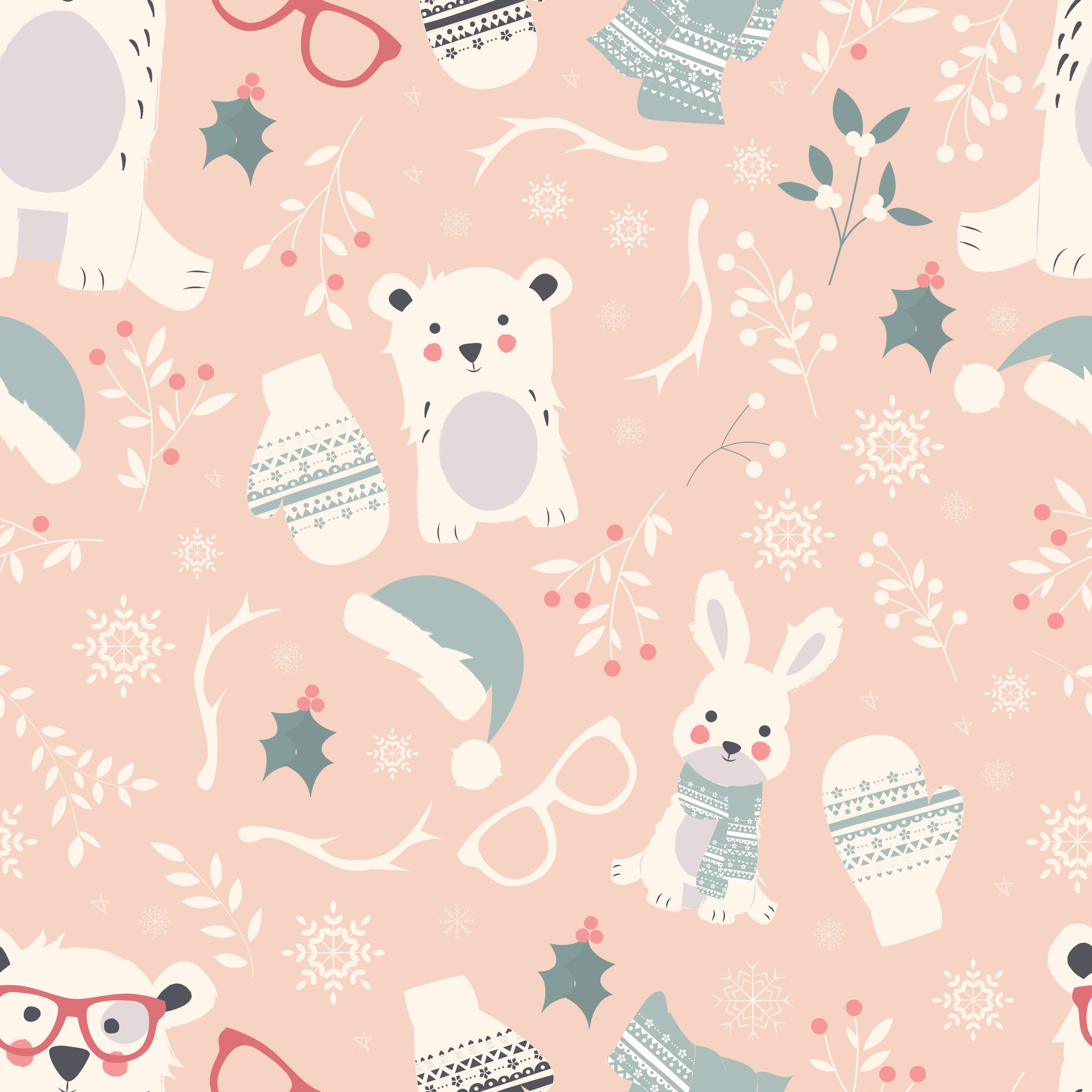 Seamless Merry Christmas patterns with cute polar animals, bears ...