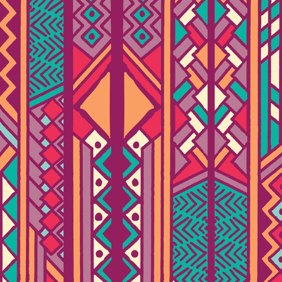 Tribal ethnic colorful bohemian pattern with geometric elements, African mud cloth vector