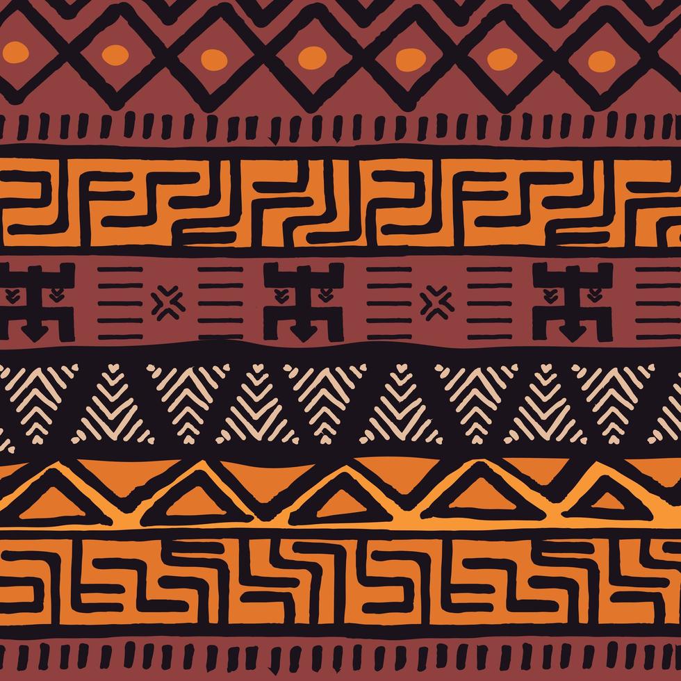 Tribal ethnic colorful bohemian pattern with geometric elements, African mud cloth vector