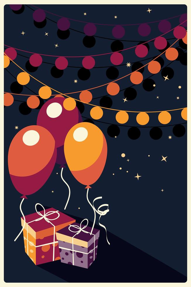 fondo de cumpleaños con regalos y globos vector