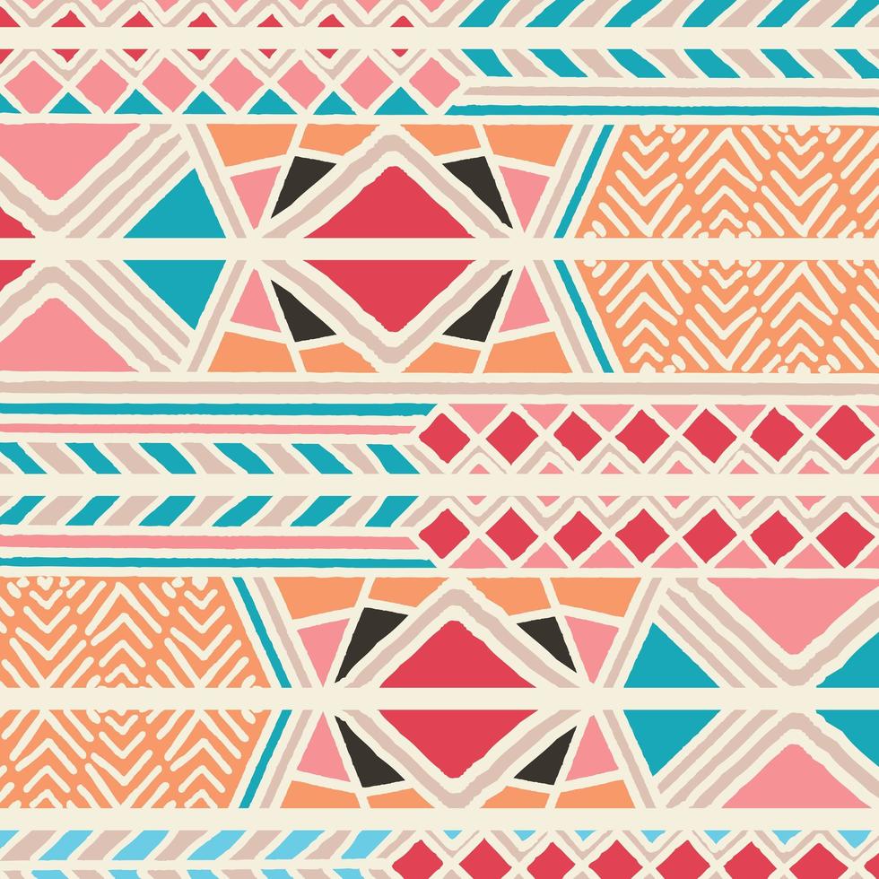 Tribal ethnic colorful bohemian pattern with geometric elements, African mud cloth vector