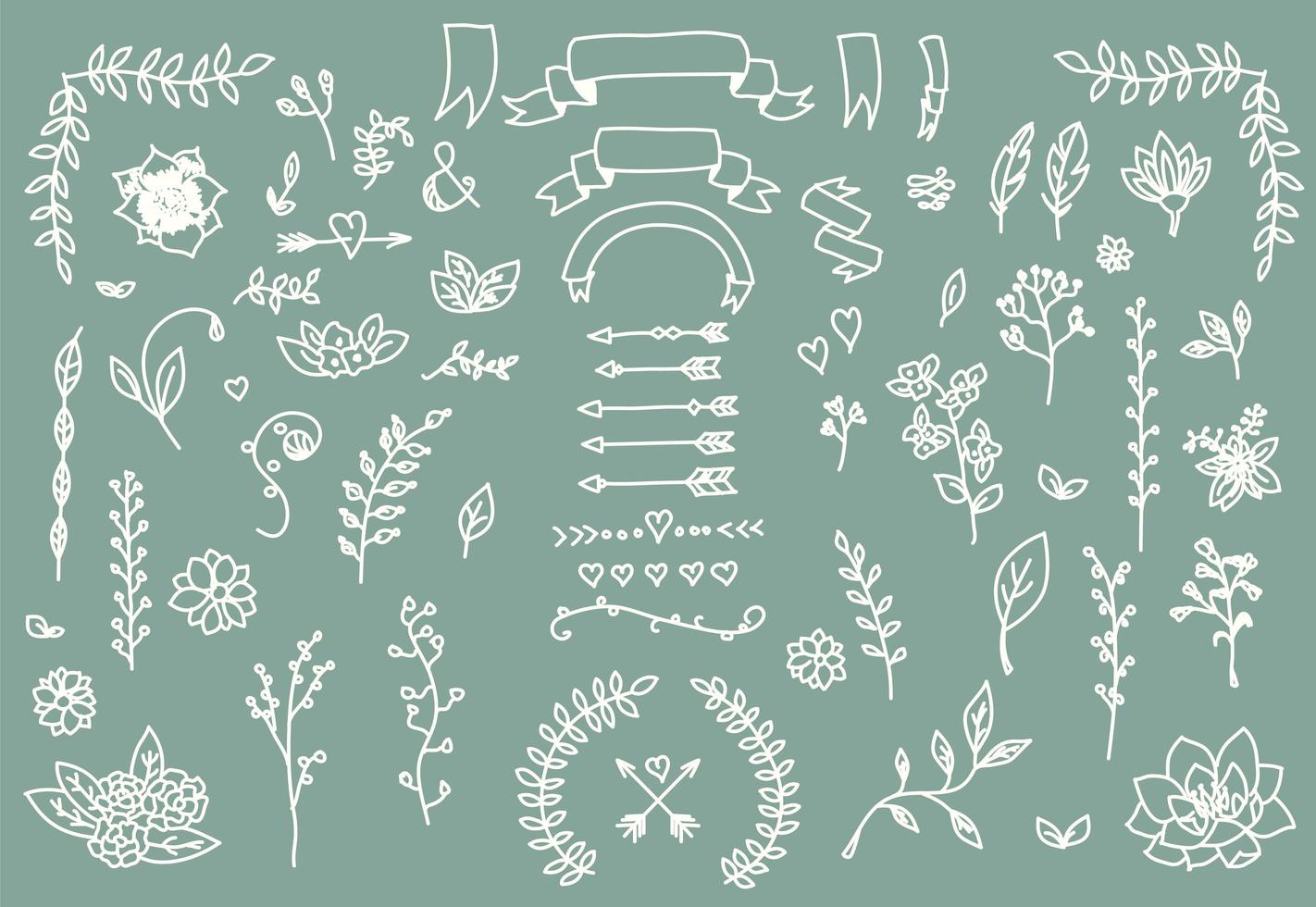 Hand drawn vintage arrows, feathers, dividers and floral elements vector